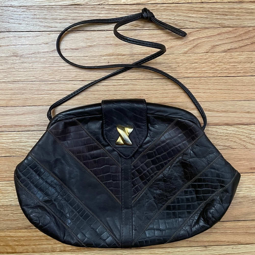 Vintage Dark Brown Patchwork Leather Crossbody Pu… - image 4